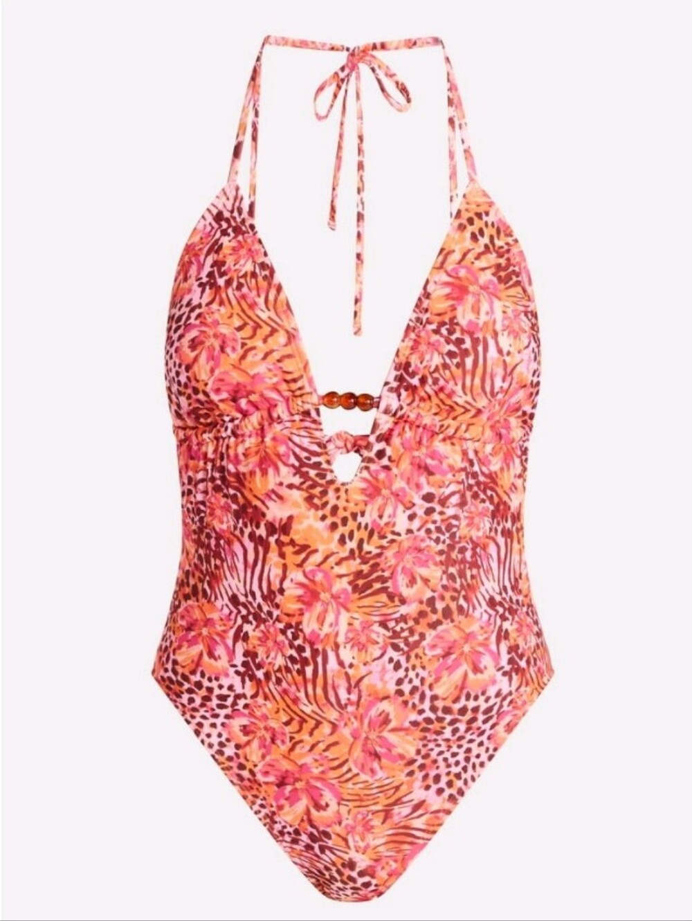 No Boundaries Women's Tropic Cheetah Beaded Cutout One Piece Swimsuit. XXS. NWT.